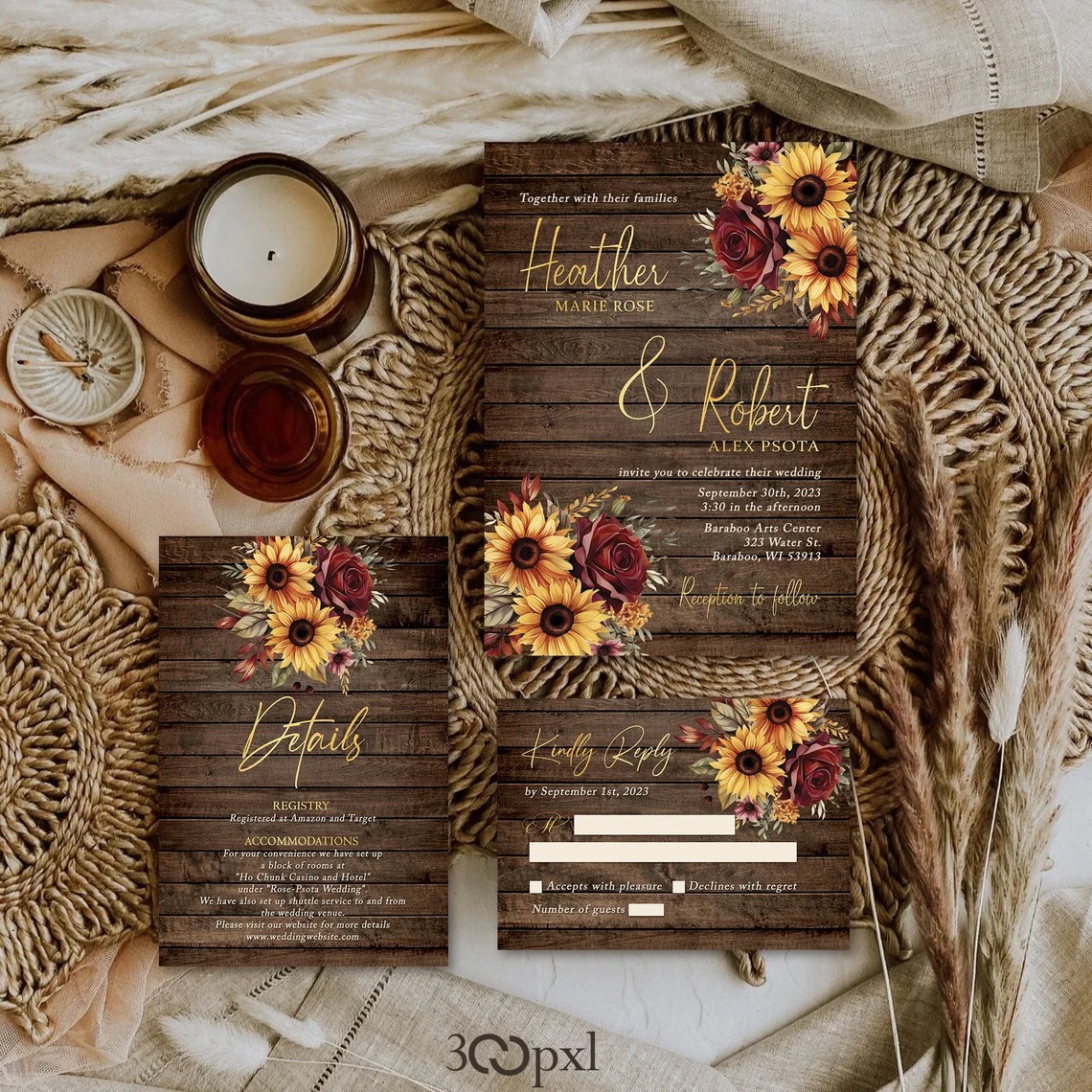 Rustic Sunflower Wedding Invites Set